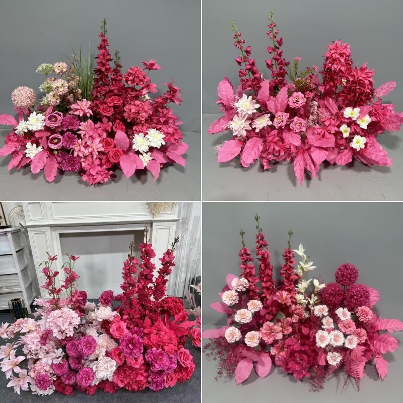 婚礼人造花排一岁玫瑰红色婚礼指南舞台订婚宴会Kt板布局装饰地板