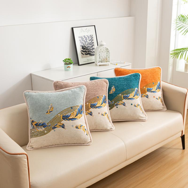 雪尼尔羽毛包边抱枕家用客厅高档沙发靠垫卧室床头方枕办公护腰枕