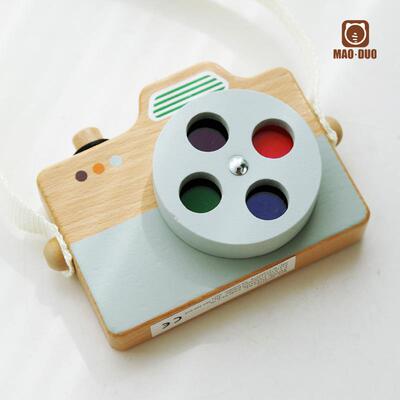 木制儿童相机模型四色可旋转镜头万花筒宝宝益智玩具早教动手拍照