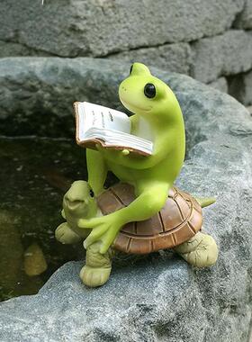 创意可爱小乌龟树脂青蛙摆件田园花盆景盆栽动物彷真微景观情人节