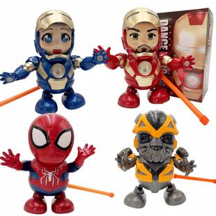 六一节男孩唱歌跳舞可关音乐超人钢铁蜘蛛炫酷闪光电动机器人灯笼