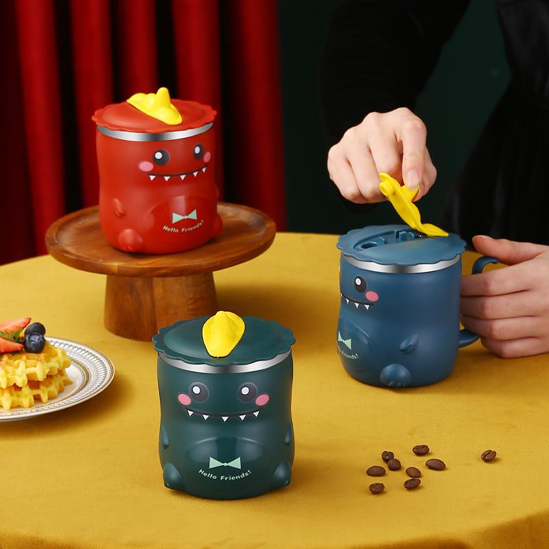 304儿童喝水杯带盖不锈钢小学生幼儿园可爱有手柄吸管口杯子隔热