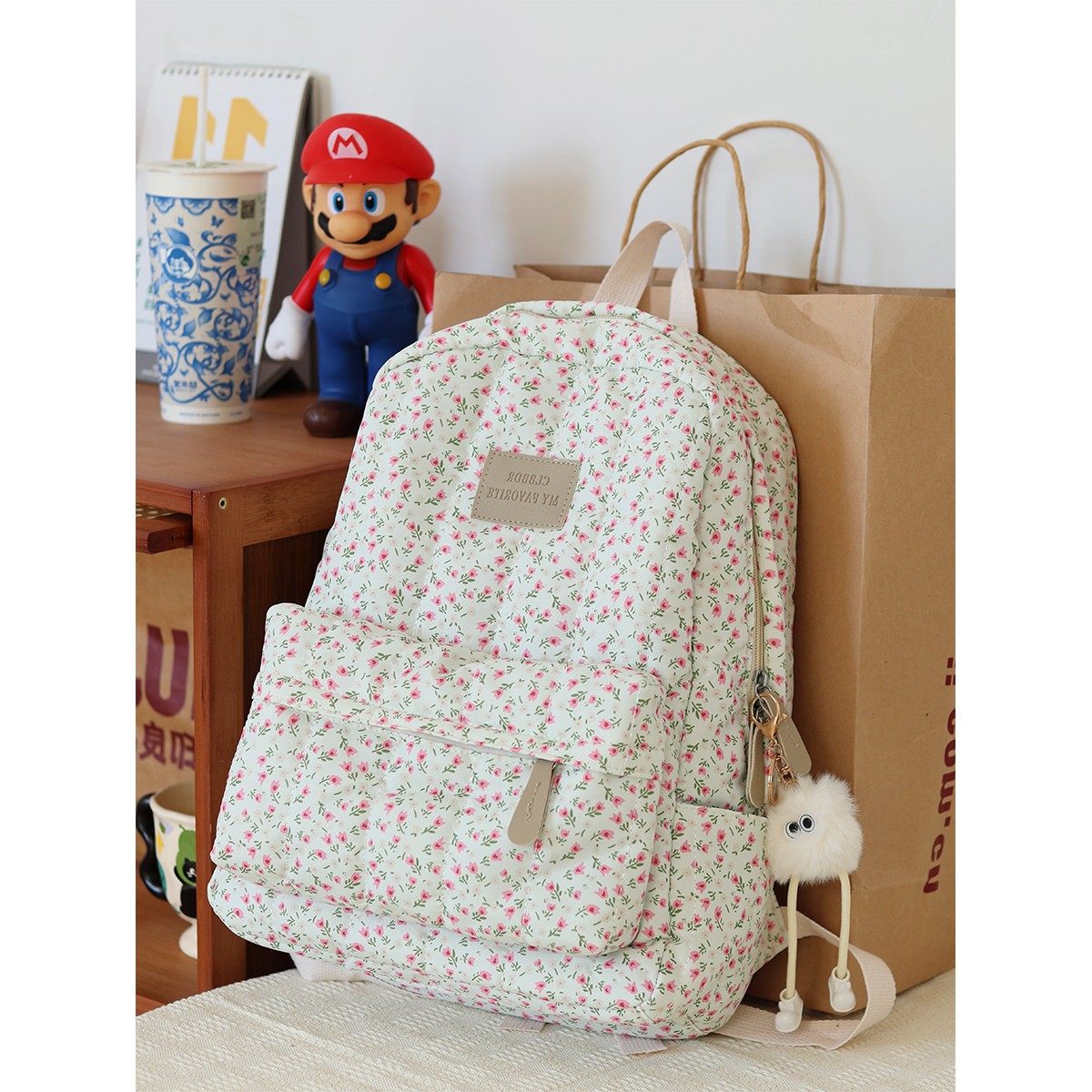 书包女大学生2024新款秋季大容量百搭初中高中生棉服小碎花双肩包,箱包皮具/热销女包/男包,双肩背包,淘宝优惠券,粉丝福利购,淘宝优惠卷