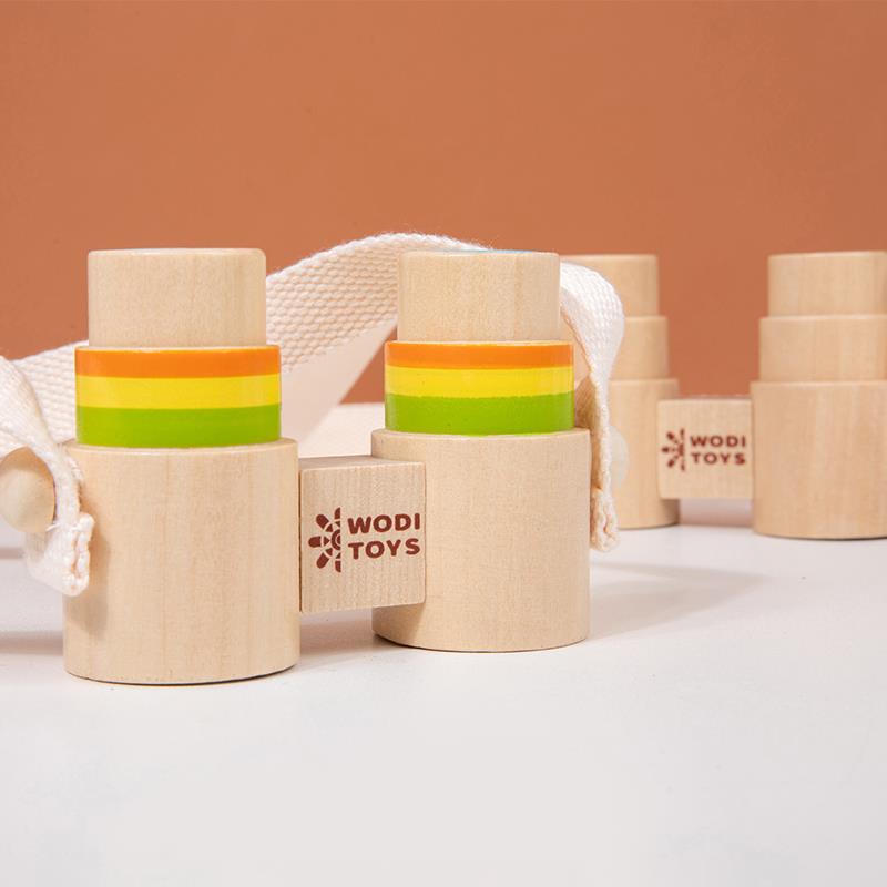 儿童趣味木质便携式双筒望远镜过家家迷你放大镜户外观察科教玩具