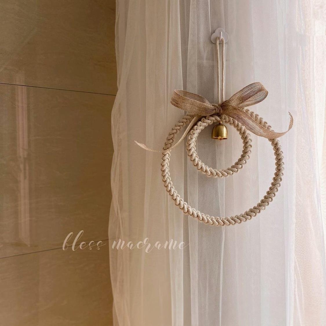 北欧风简约手工编织铃铛挂饰单双层门铃装饰车载挂件节日礼品装饰