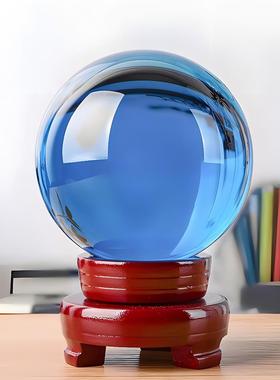 湖蓝色人造水晶球摆件彩色K9玻璃球客厅家居玄关办公室摆件礼品