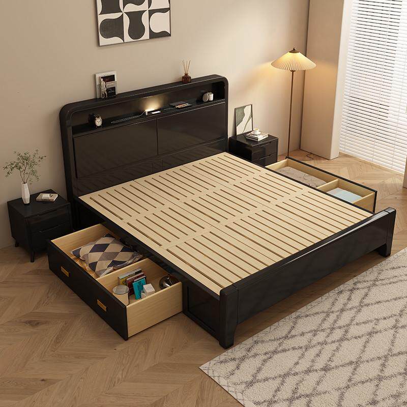 35米床实木黑色高箱储物收纳箱体床次卧小户型复古轻奢工厂直销