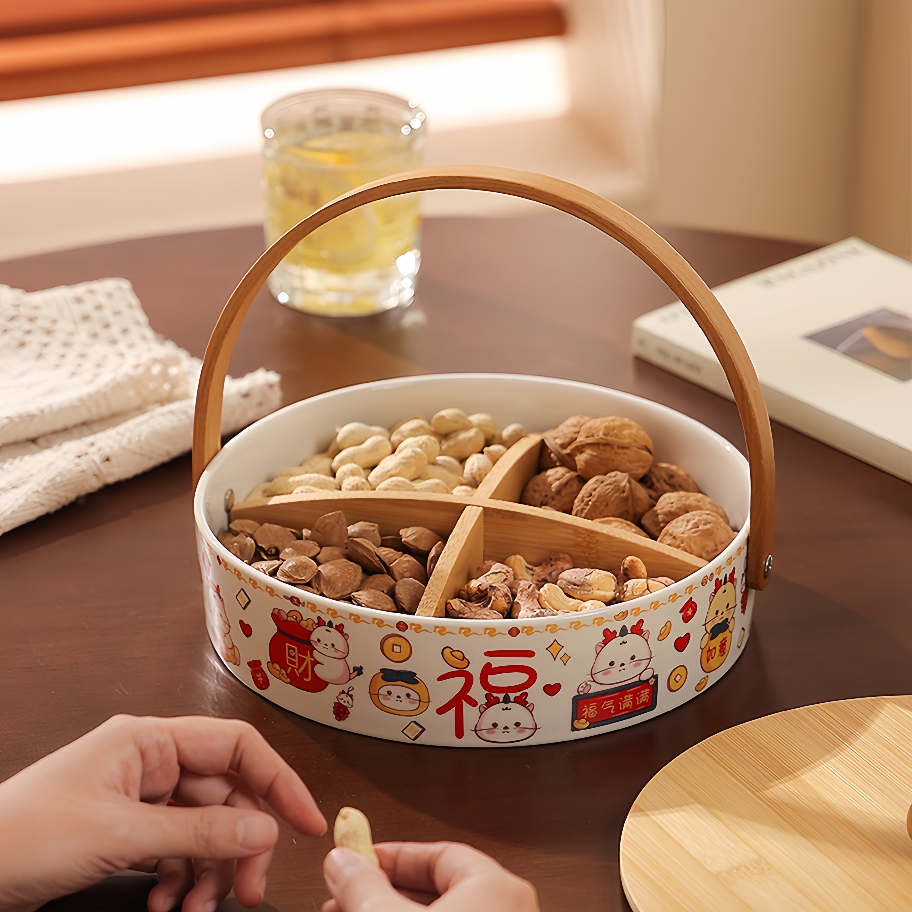 新年糖果盒带盖四格干果盘客厅茶几家用坚果盒陶瓷围炉煮茶零食盘,餐饮具,果盆/果盘/果篮,淘宝优惠券,粉丝福利购,淘宝优惠卷