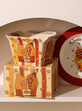 星星人餐具陶瓷大容量爆米花碗高颜值可爱薯条碗家用泡面碗可微波