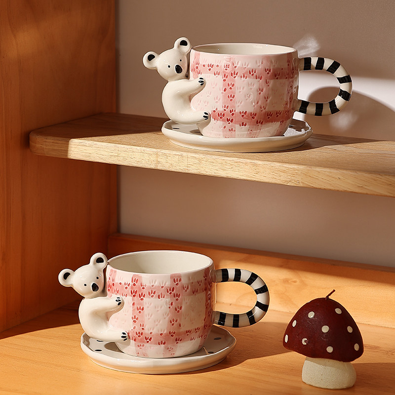 陶瓷考拉咖啡杯碟精致漂亮的杯子女生高颜值ins风水杯网红早餐杯,餐饮具,咖啡杯,淘宝优惠券,粉丝福利购,淘宝优惠卷