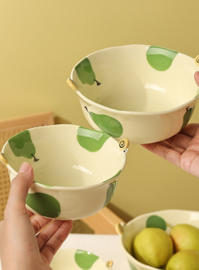 家用带耳陶瓷碗乘菜盘泡面碗大口径饭碗个人专用大汤碗高颜值盘子