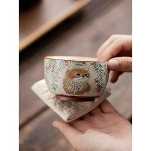 汝窑主人杯猫咪大号茶杯个人专用陶瓷喝茶开片可养单杯品茗杯茶具