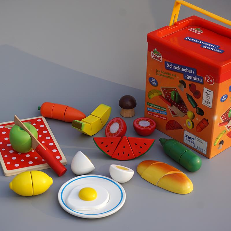 水果蔬菜切切看木质魔术贴男孩女孩仿真厨房玩具豪华桶装拍摄道具