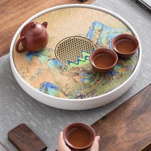 托盘干泡台小型干泡茶盘茶海储水式 圆形陶瓷茶盘家用2024新款 茶具