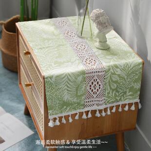 高级感家用冰箱盖布绿色搭巾通用小家电防尘罩盖巾 床头柜盖布法式