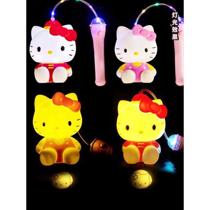 中秋节HelloKitty女孩手提搪胶粉KT猫存钱罐音乐发光玉兔投影灯笼