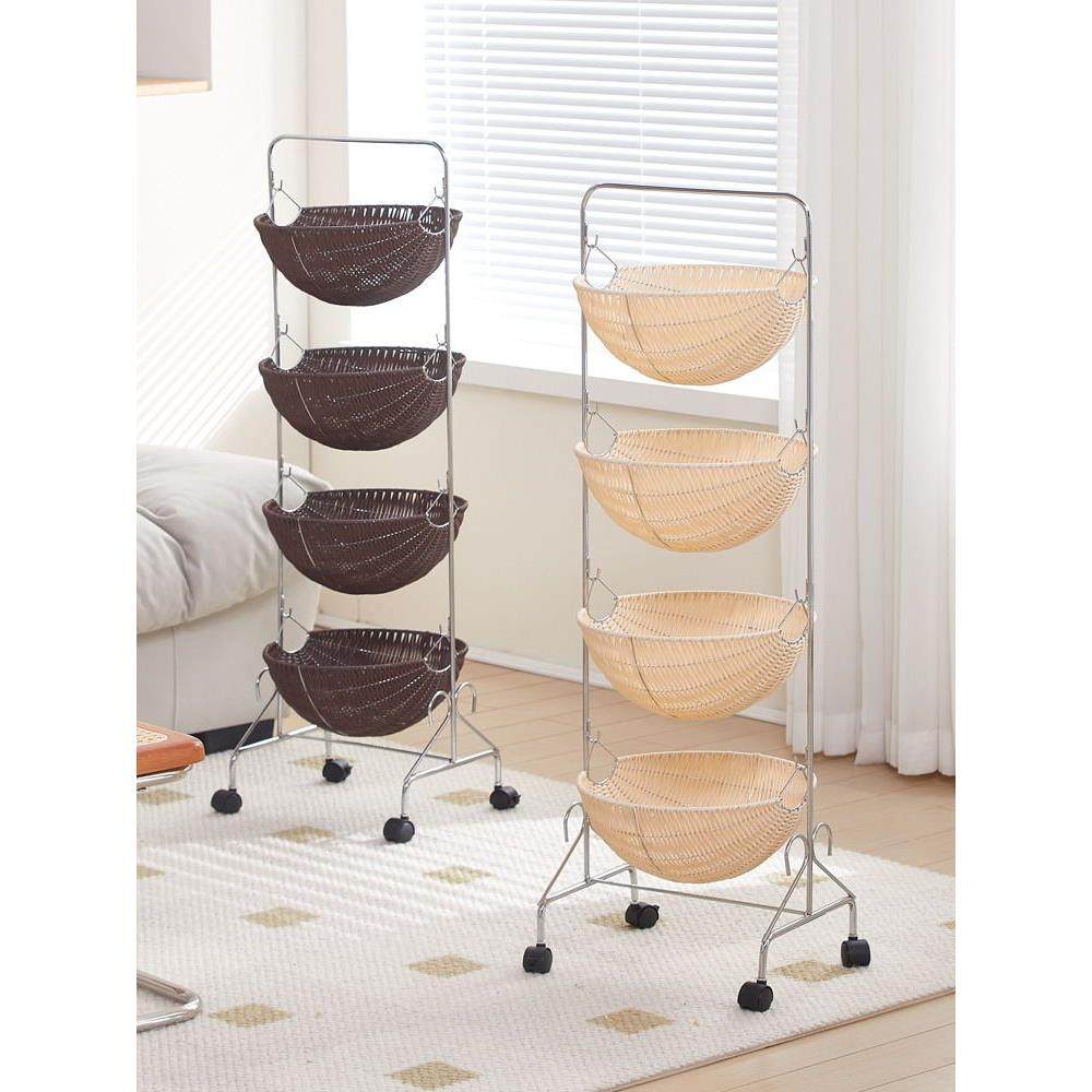 北欧厨房置物架可移动零食推车藤编多层家用叠放厨房储物收纳架,住宅家具,搁板/置物架/家用陈列架,淘宝优惠券,粉丝福利购,淘宝优惠卷