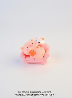 办公室书桌面卡通小猪解压摆件可爱创意微景观盆景配件送朋友礼物