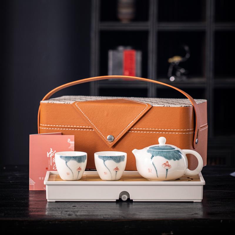 羊脂玉瓷手绘西施壶提梁壶茶杯套装礼盒装送礼定制陶瓷泡茶壶单壶