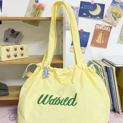 韩版字母印花抽绳托特包慵懒分设闲百搭单肩包轻便防水耐磨手提包