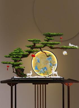 大型仿真绿植迎客松禅意摆件实木新中式玄关客厅办公室酒店微景观