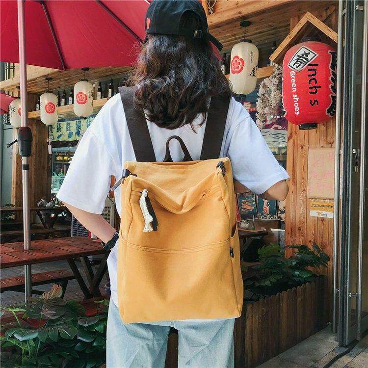多用双肩包女韩版原宿大学生书包女大容量帆布斜跨包旅行bf背包女