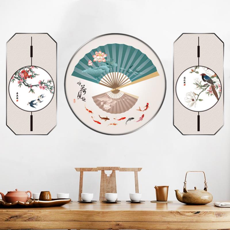 墙面遮丑神器墙贴中式水墨山水墙壁贴画餐厅补洞眼中国风贴纸自粘