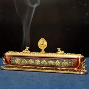 香薰线香檀香炉家用合金 鹿铜卧香炉现代色盒八吉祥双卧式