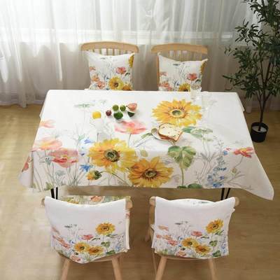 田园风美式桌布餐桌椅套罩套装椅垫棉麻防水长方形家用桌布茶几布