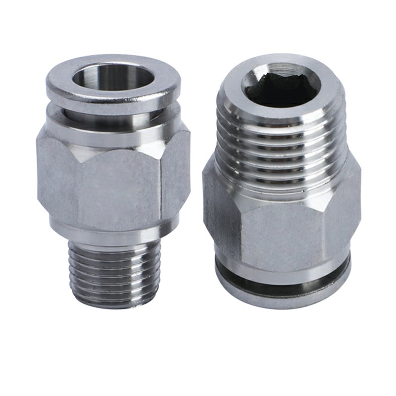 304不锈钢直通气管快插接头PC4/6/8/10/12-01/02/3/4禁锌铜耐腐蚀