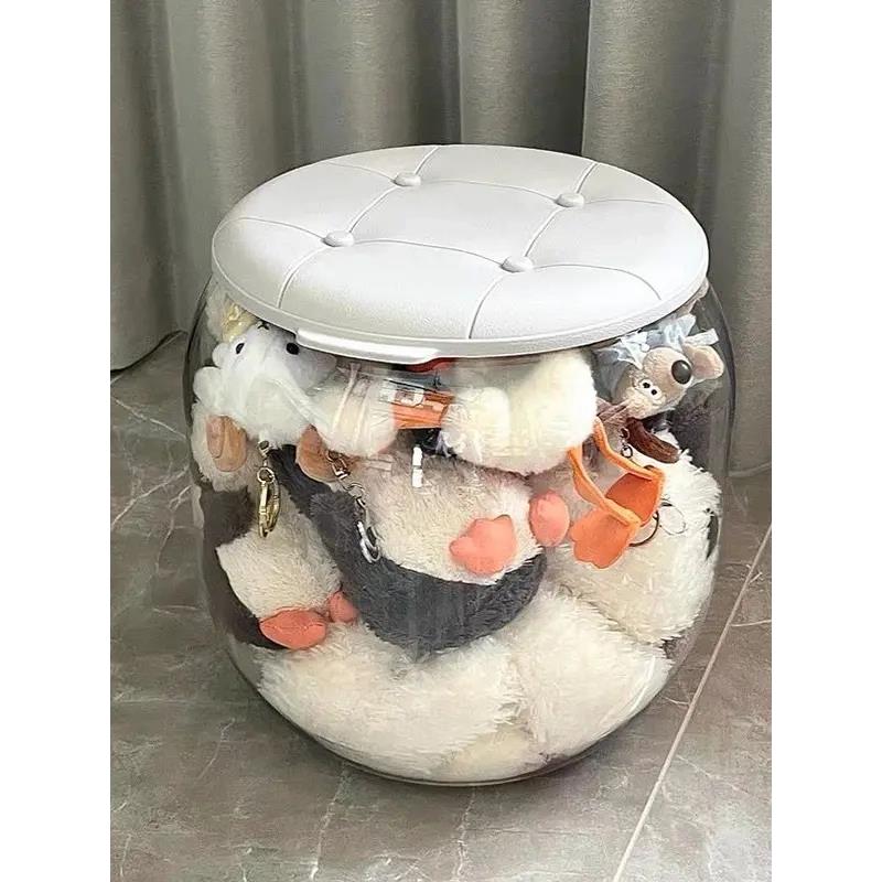 玩具收纳凳儿童宝宝收纳箱多功能可坐椅子实用娃娃玩偶储物凳透明