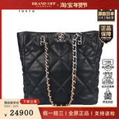 中古9新CHANEL 香奈儿 购物包黑色羊皮单肩包AS3519