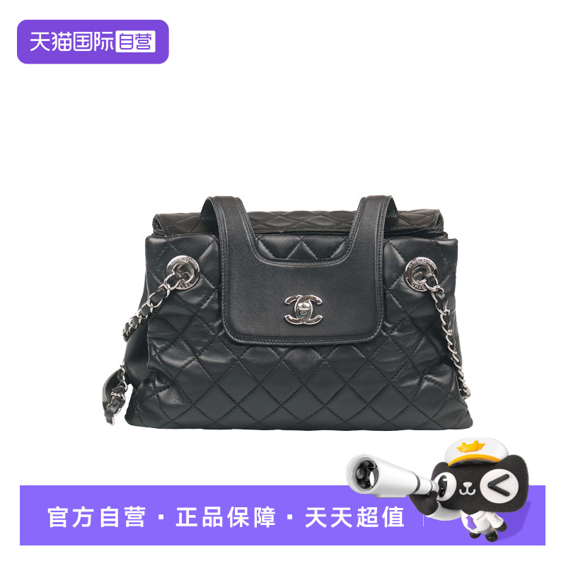 【自营】中古「9新」CHANEL香奈儿黑银风琴菱格小托特黑色单肩包