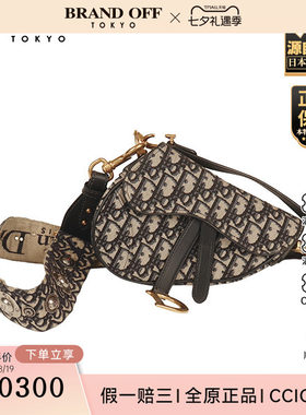 「9.0新」DIOR(迪奥)SADDLE马鞍包 配标志刺绣肩带蓝色老花斜挎包