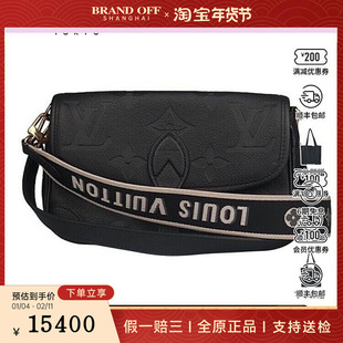 中古9成新 DIANE黑色EMPREINTE老花斜挎包M46386二手奢侈品包包