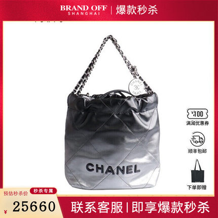 9新CHANEL 22 垃圾袋/银渐变金属质感牛皮迷你斜挎二手奢侈品包包