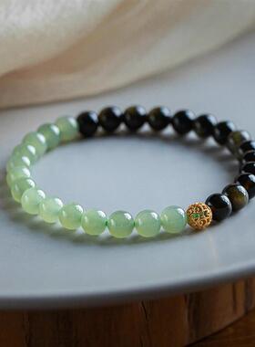 保真天然和田玉S925银祥云楼空珠手链小众轻奢感手饰节日礼物