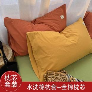 男纯棉单人软枕头低枕 全棉枕头枕芯带枕套夏季 大学生宿舍女单个装