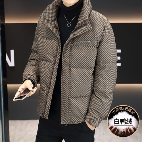 品牌格子立领羽绒服男士冬季