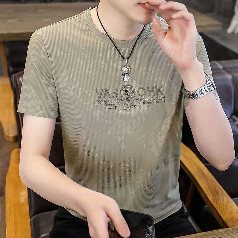 高端桑蚕丝短袖t恤男2026新款夏季薄款速干潮牌烫钻男士修身上衣
