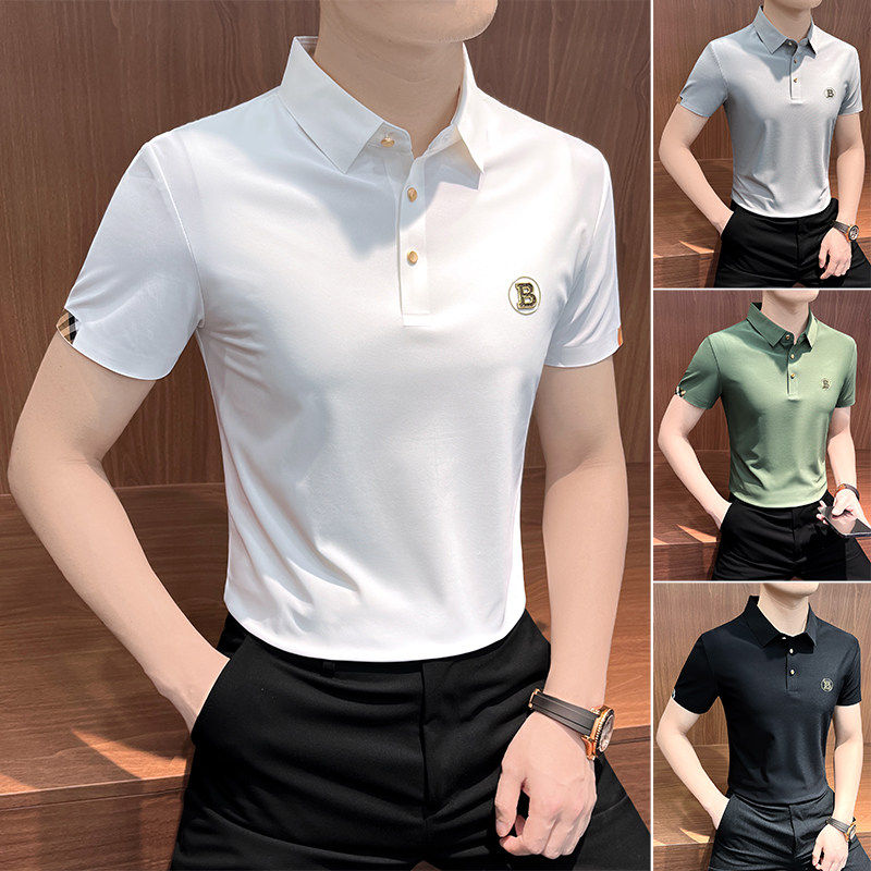 高端冰丝无痕POLO衫男士短袖夏季薄款2026新款商务高弹力刺绣T恤