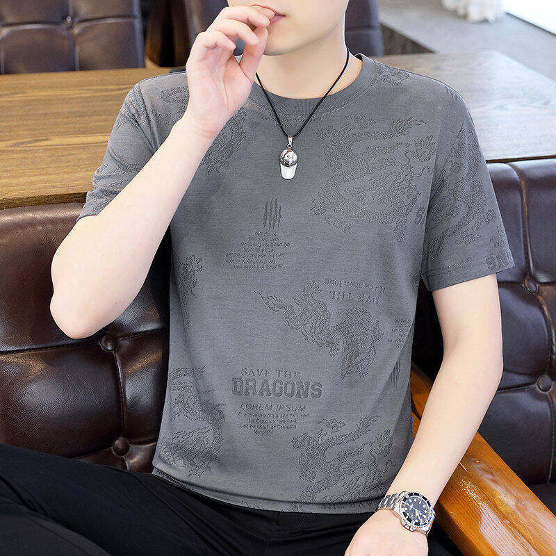 2026新款夏季短袖T恤男纯棉冰丝薄款圆领修身百搭男士上衣体恤衫t