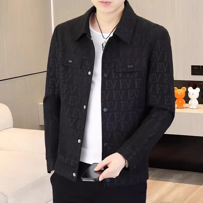 春秋季男士翻领暗纹工装夹克