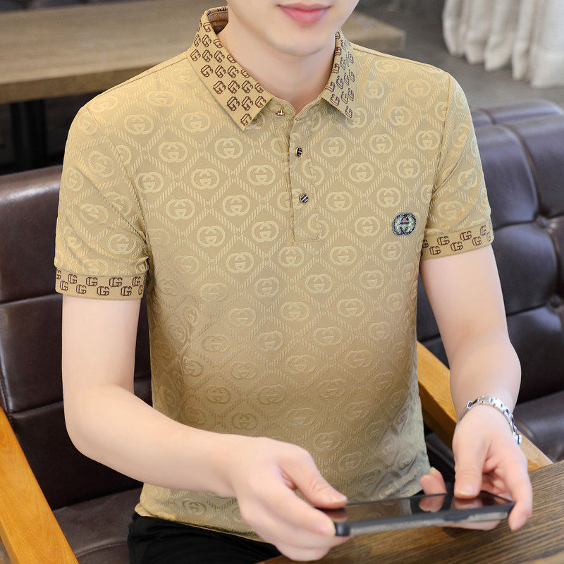 高端冰丝t恤男士短袖POLO衫男夏季翻领半袖上衣2026新款提花体恤