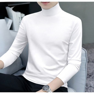 品牌高领打底衫男纯棉修身2025秋冬季新款纯色男士高翻领长袖t恤