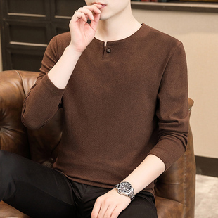 高端男士长袖t恤2025新款春秋季中国风v领修身卫衣打底衫男款上衣