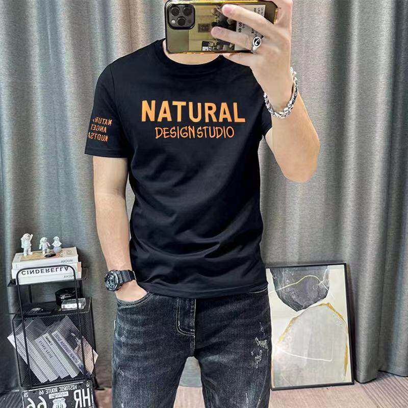 美式休闲时尚黑色男士短袖t恤潮流修身半袖网红爆款纯棉透气上衣