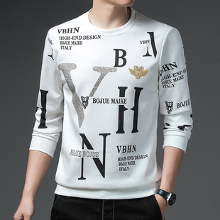 高端圆领卫衣男士加绒加厚2025秋冬季新款潮牌长袖T恤大码打底衫