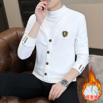 高端半高领假两件卫衣男新款秋冬