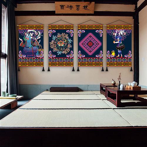 苗族文化布艺挂画少数民族风情人物民宿客栈卧室走廊墙壁装饰画图片